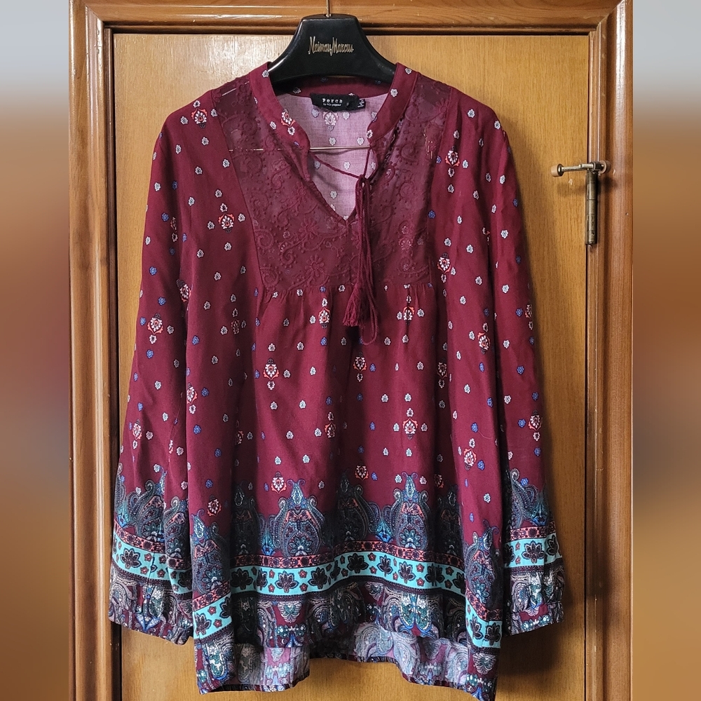PERCH burgundy pattern blouse